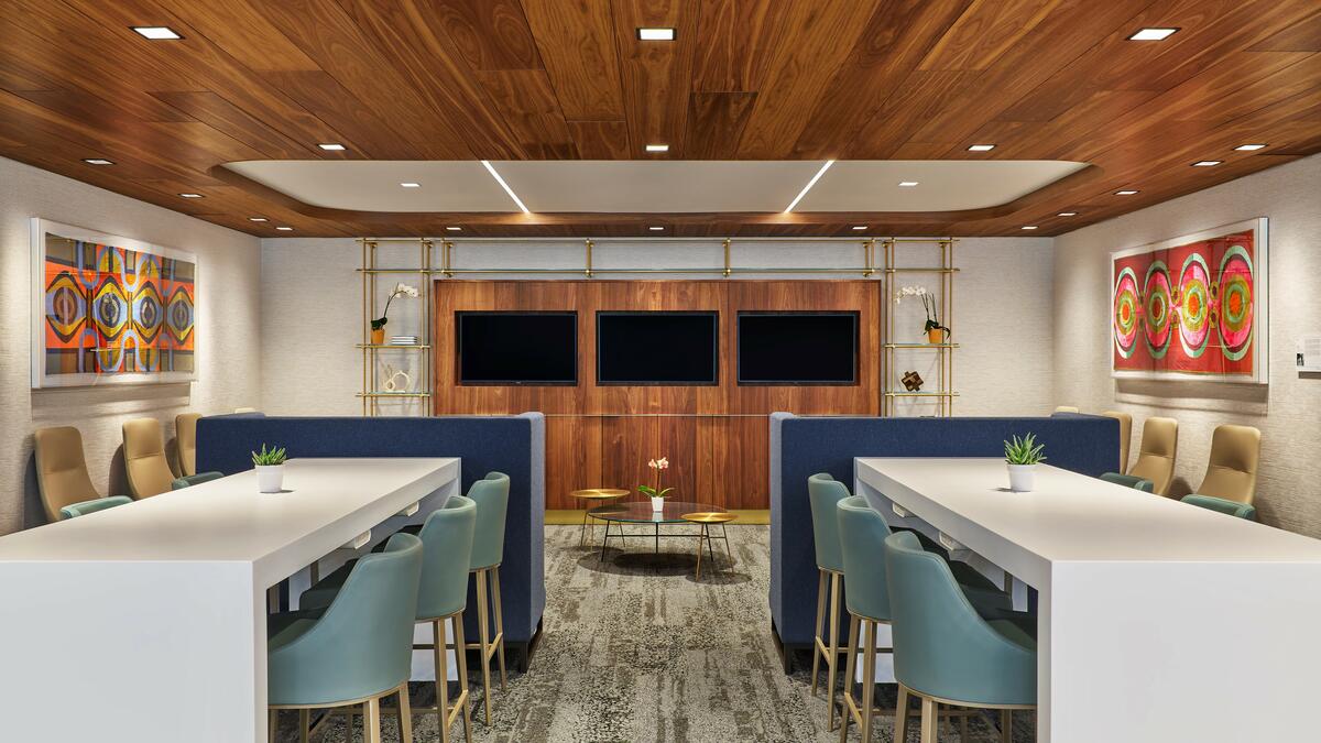 Some of the seating in the new Delta Sky Club at Kansas City International Airport.