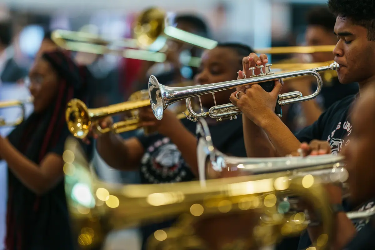 The Dutchtown High School marching band, also traveling to Normandy to play during the D-Day Commemoration, treated the WWII veterans to a special performance followed by an honor guard ceremony. 