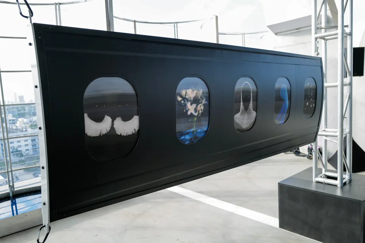 Elliot and Erick Jiménez's artwork on display in Delta's Open Air Gallery at Miami Art Week.