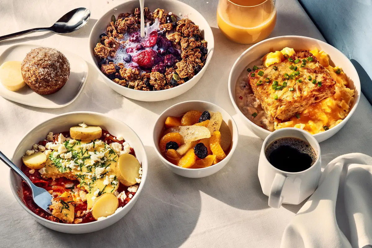 Starting this February, domestic First Class customers departing from Atlanta on flights offering our signature meal service will have their choice of several hearty breakfast options from Chef Bailey: scrambled eggs with hashbrown cake and chicken sausage gravy; frittata with spiced tomato sauce, fingerling potatoes and bell peppers; or Grey Market pecan granola with mixed berry compote and almond milk.