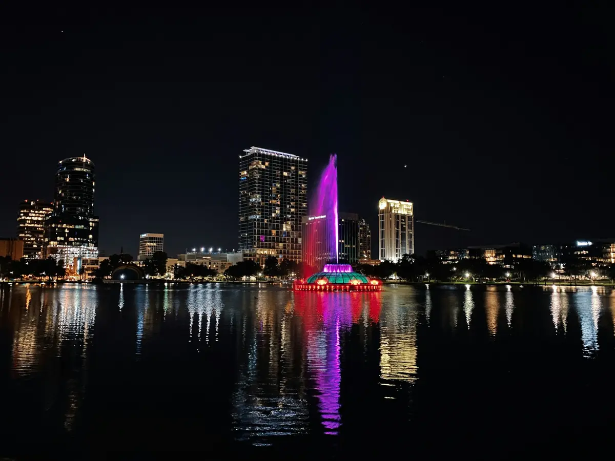 An image of downtown Orlando at night
