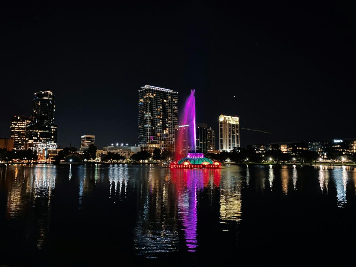 An image of downtown Orlando at night