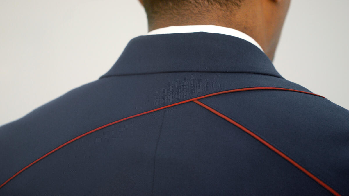 A detail shot of the prototypes for Delta's all-new, modern uniform collection.