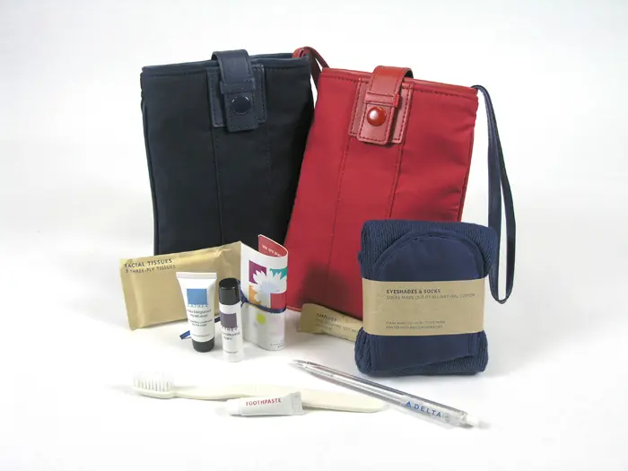 A Delta amenity kit from 2007 and its contents