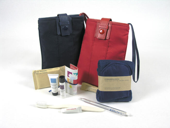 A Delta amenity kit from 2007 and its contents