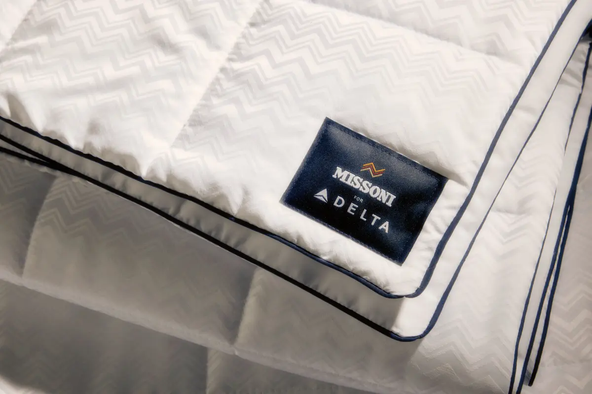A detail shot of the new Delta x Missoni bedding for Delta One