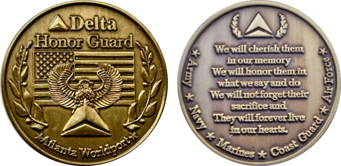 Front and back view of honor guard coins