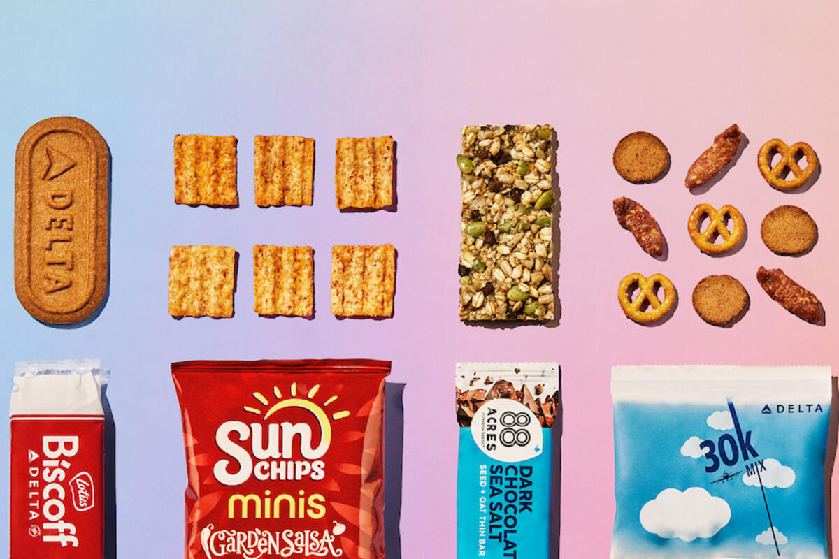 All Delta customers on flights over 499 miles can choose from one of four sweet or savory snacks, including: Lotus Biscoff cookies, 88 Acres dark chocolate sea salt seed and oat bar, 30K snack mix or SunChips Garden Salsa flavored whole grain snacks.&nbsp;